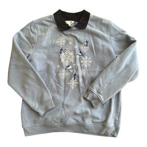 Vintage Northern Reflection’s Winter Blue Bird Collared Pullover Sweater Sz L